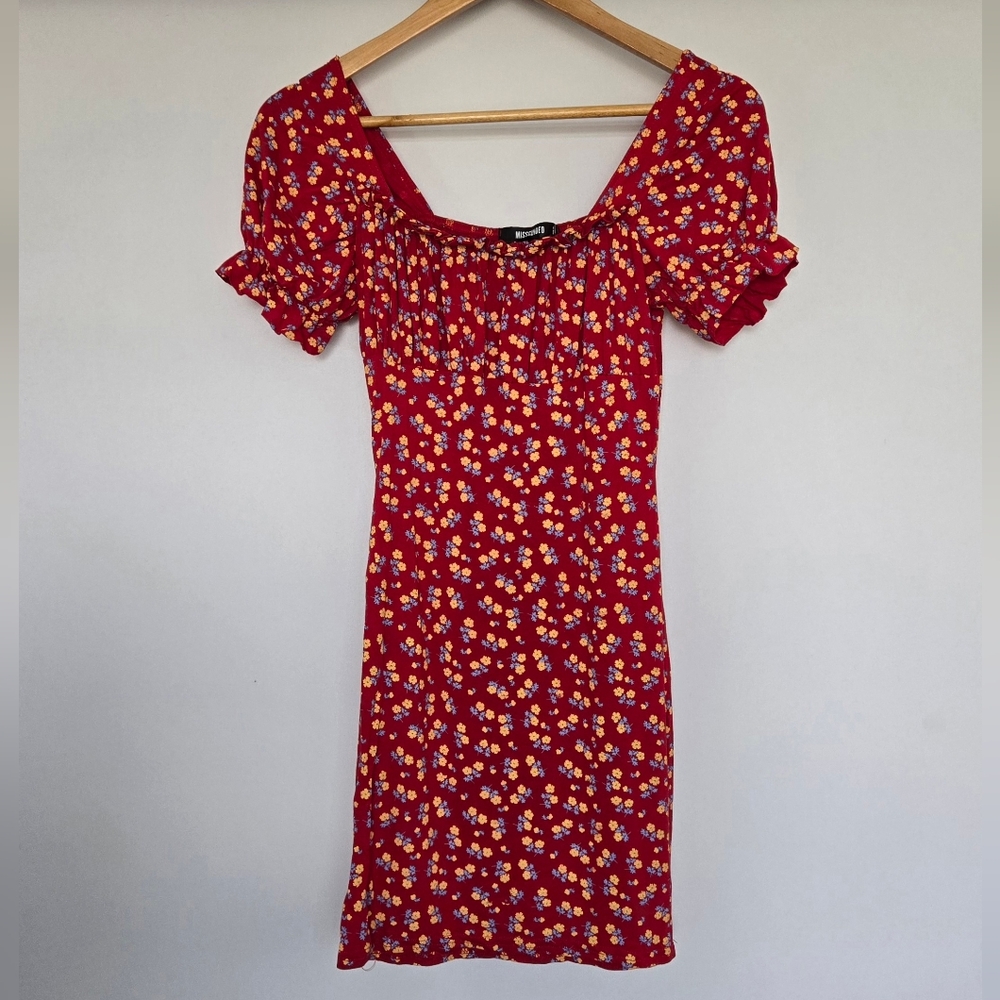 Missguided Mini Dress Women's Size 6 In Red With Yellow/Blue Floral